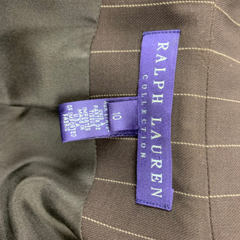 RALPH LAUREN Collection Size 10 Brown & Cream Pinstripe Virgin Wool Wide Leg Pants Suit