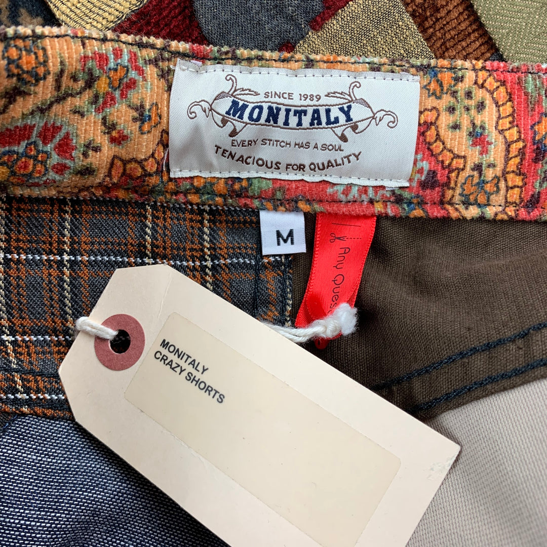 MONITALY Talla M Pantalones cortos locos con cordón en mezcla de algodón y patchwork multicolor