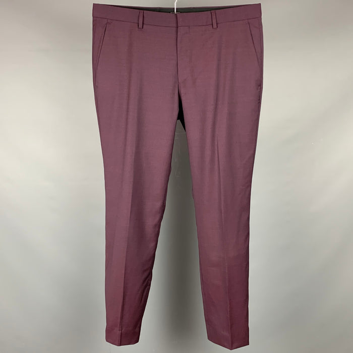 HUGO BOSS Size 34 Burgundy Wool Zip Fly Dress Pants