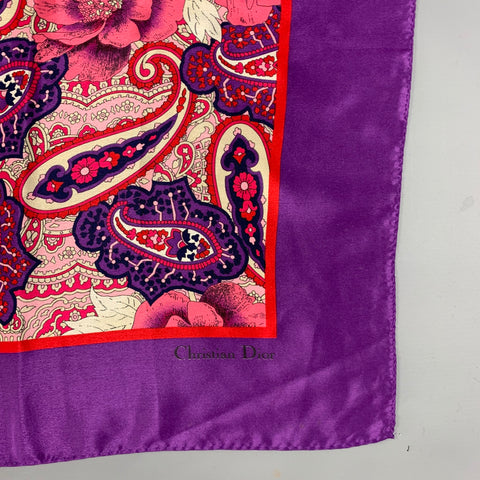 CHRISTIAN DIOR Echarpes Foulard en soie fleuri violet et fuchsia