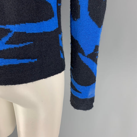 MCQ by ALEXANDER MCQUEEN Size XS Black Royal Blue Knitted Wool Blend Pullover