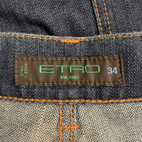 ETRO Size 34 Indigo Contrast Stitch Denim Button Fly Jeans