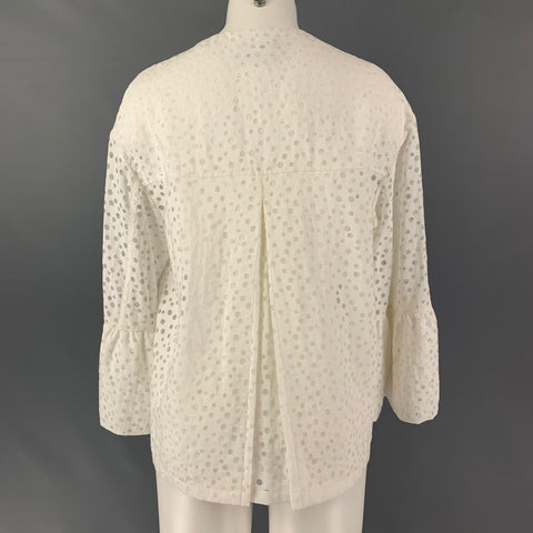 AKRIS Size 6 White Viscose and  Nylon Polka Dot Oversized Casual Top