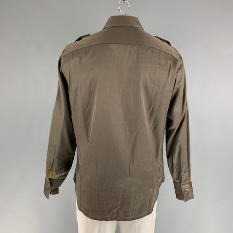 TOM FORD Size XL Green Olive Cotton Epaulettes Long Sleeve Shirt