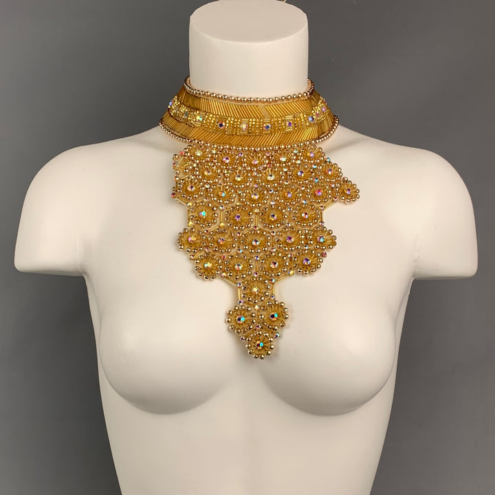 VINTAGE Gold Beaded Collar Necklace