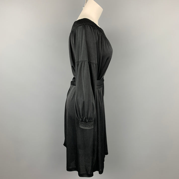 PRADA Size S Black Jersey Polyester Bohemian Belted Dress