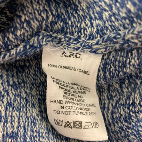 A.P.C. Size S Blue White Knit Camel Hair Crew-Neck Sweater