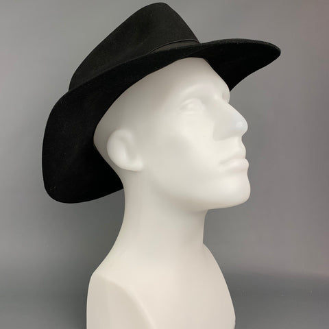 BORSALINO Size 7.5 Black Felt Ribbon Trim Hats