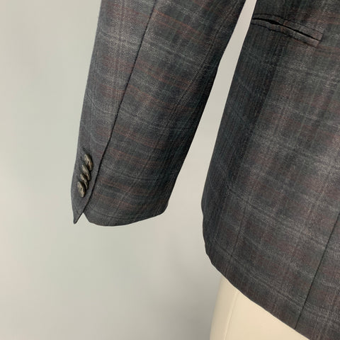 HUGO by HUGO BOSS Taille 38 Manteau de sport en laine vierge à carreaux gris marron