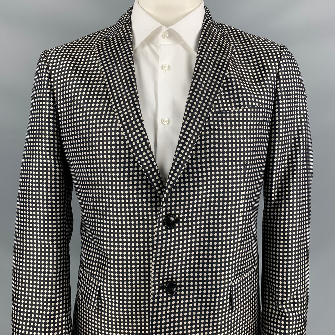 ETRO Size 42 Grey & Black Polka Dot Silk Notch Lapel Sport Coat