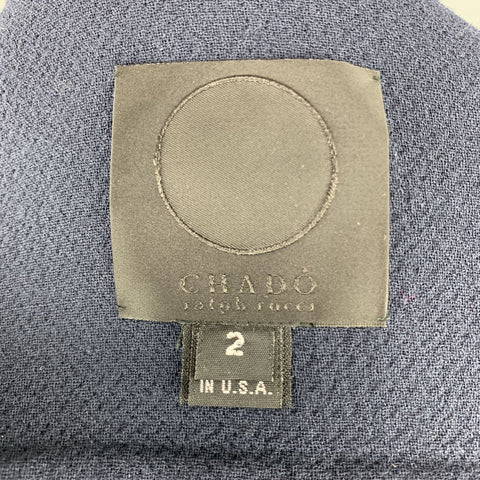 CHADO RALPH RUCCI Size 2 Navy Crepe Wool Button Trim Notch Lapel Jacket