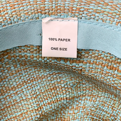 NO BRAND One Size Turquoise & Tan Paper Wide Brim Hat