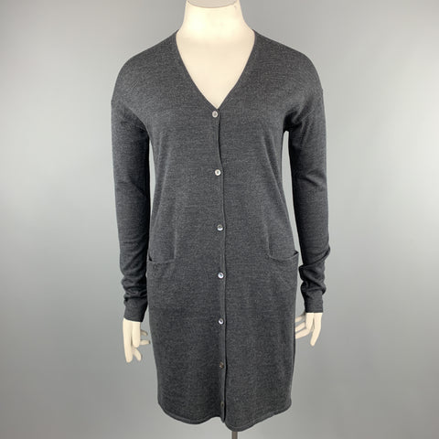 JIL SANDER Size L Charcoal Wool Long Duster Cardigan