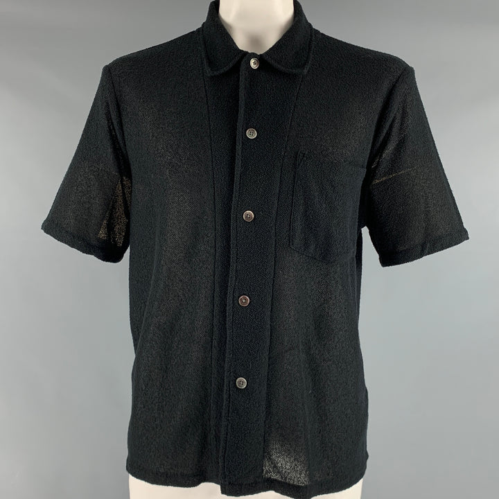OUR LEGACY Size L Black Textured Polyester Cotton Camp Short Sleeve Shirt