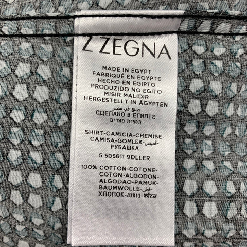 Z ZEGNA Size XXL Black Green Abstract Cotton Long Sleeve Shirt