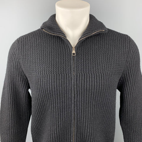 LOUIS VUITTON Size M Black Ribbed Knit Wool Blend Zip Up Jacket