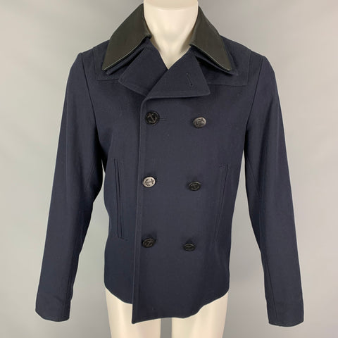SANDRO Size M Navy Cotton Detachable Collar Double Breasted Jacket
