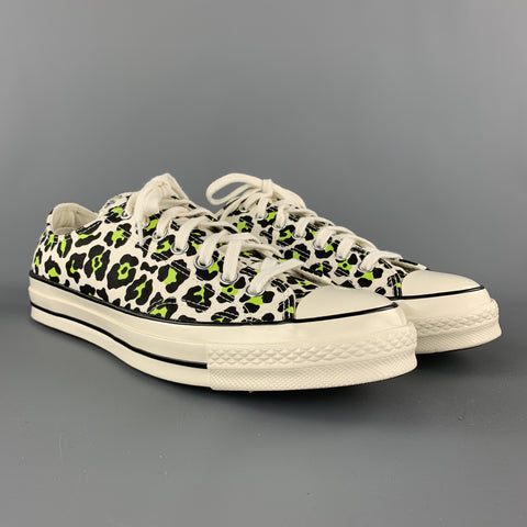 CONVERSE Size 9.5 White & Black Leopard  Print Canvas Lace Up Sneakers
