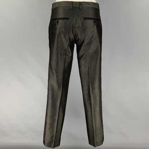 DOLCE & GABBANA Size 36 Black Gold Metallic Acetate Blend 3 Piece Tuxedo Suit