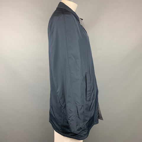 ISAIA Size 46 Navy & Grey Two Toned Wool / Polyester Reversible Coat