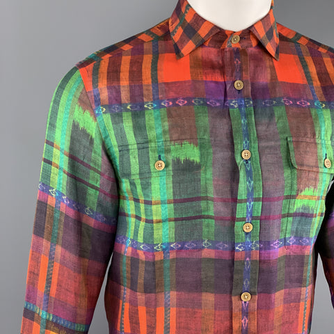 RALPH LAUREN Taille S Chemise à col tartan en lin à carreaux multicolore