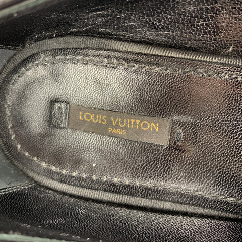 LOUIS VUITTON Size 9 Black Suede Slip On Bow Loafers