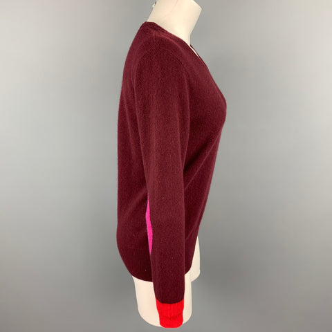 BURBERRY BRIT Talla S Suéter con cuello redondo y cachemira en bloques de color burdeos