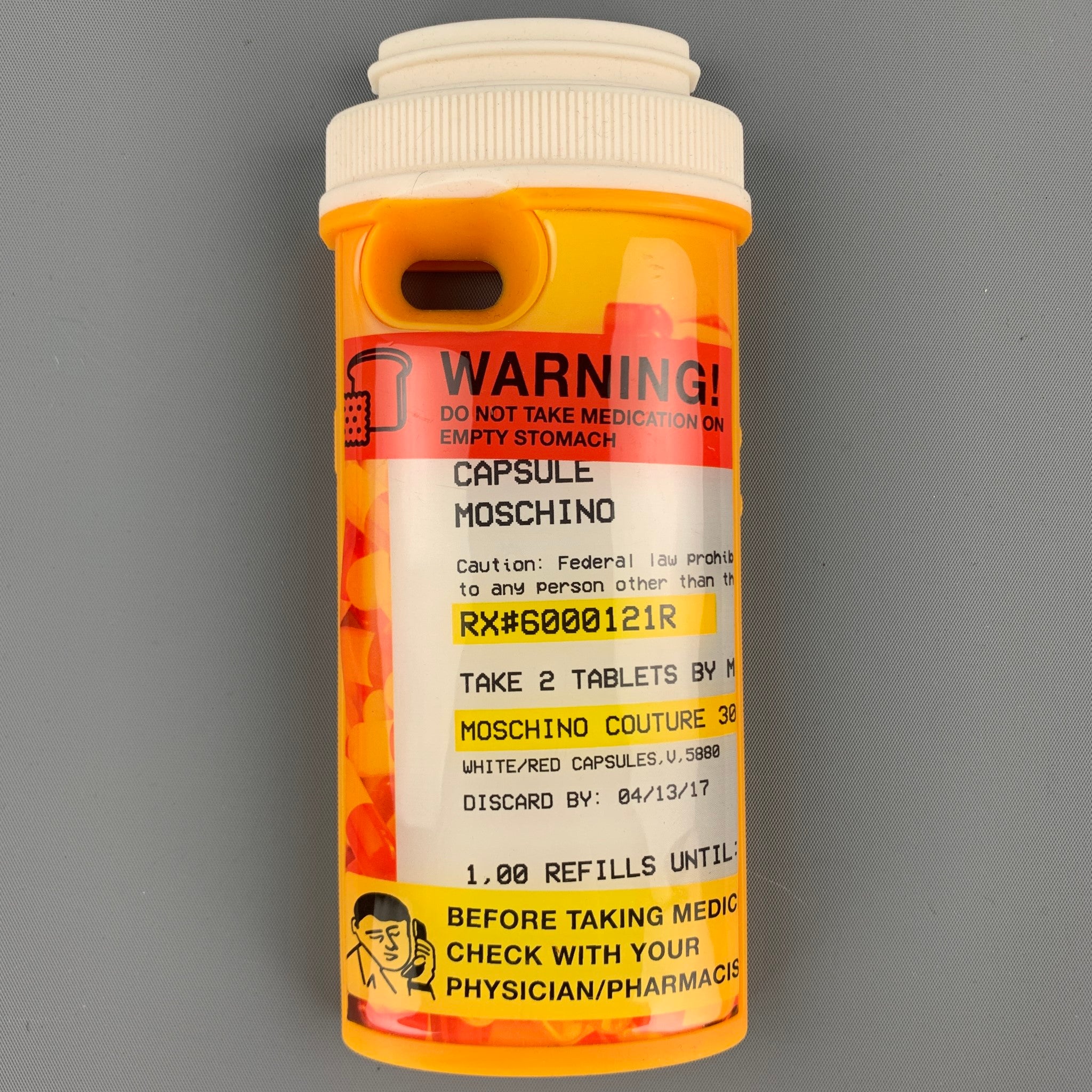 MOSCHINO Yellow Red Rubber Pill Bottle iPhone Case Sui Generis