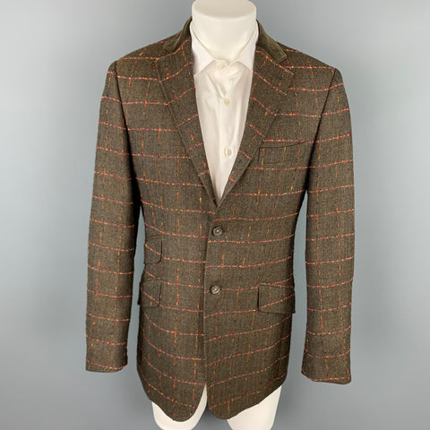 TED BAKER Size 38 Brown & Fuchsia Window Pane Wool Sport Coat