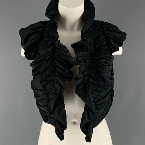 MAX MARA Size 8 Black Cotton Polyester Ruched Open Front Vest