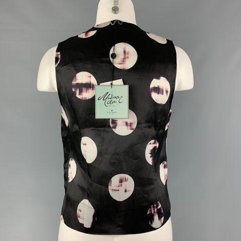 KATE SPADE Talla 4 Blusa con lazo estampado en blanco y negro