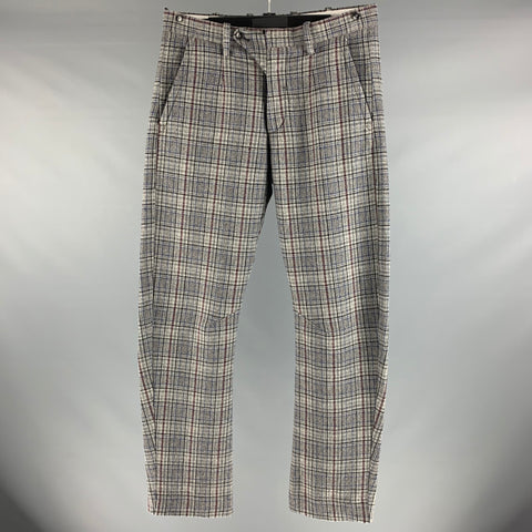G-STAR Size 32 Grey Burgundy Plaid Wool  Viscose Blend Flat Front Casual Pants