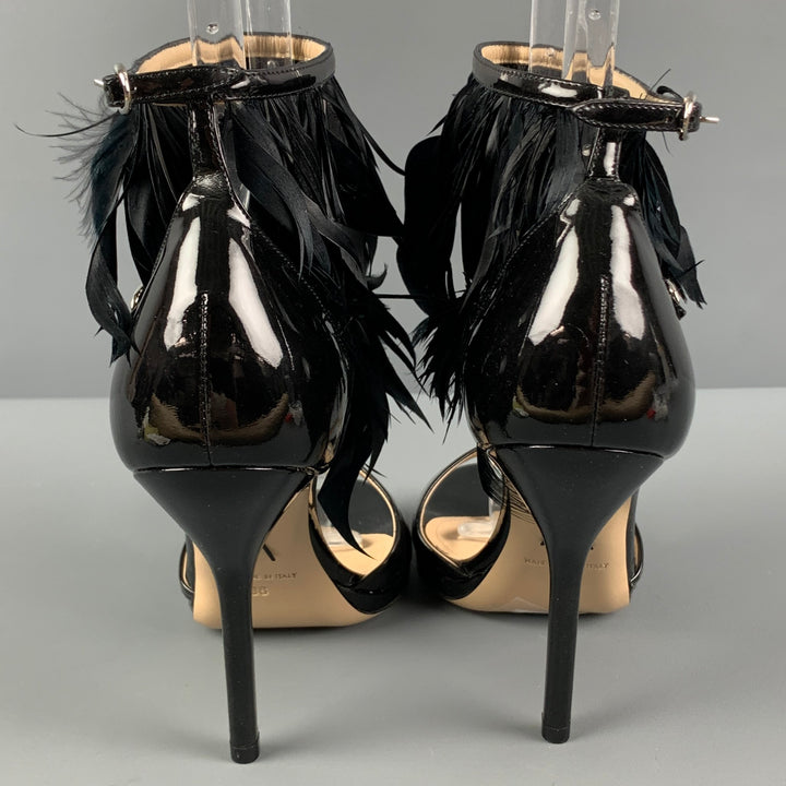 PAUL ANDREW Size 6 Black Patent Leather Ankle Strap Sandals