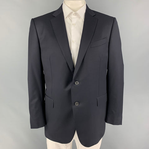 ERMENEGILDO ZEGNA para WILKES BASHFORD Talla 48 Abrigo deportivo de lana azul marino con un solo pecho
