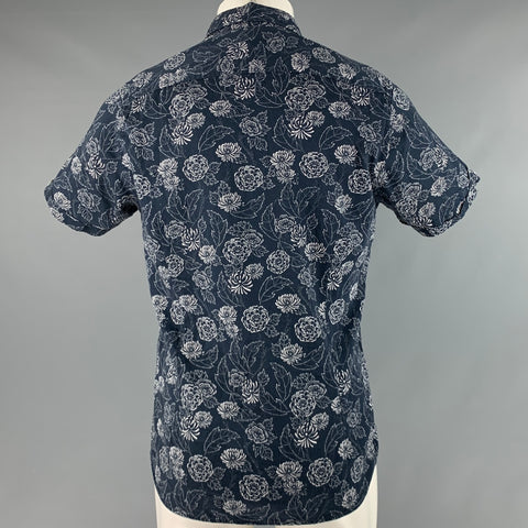 TED BAKER Size M Navy White Floral Cotton Short Sleeve Shirt