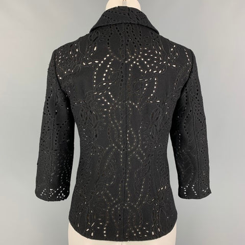 PRINGLE de SCOTLAND Talla 6 Blusa con ojales de lana negra