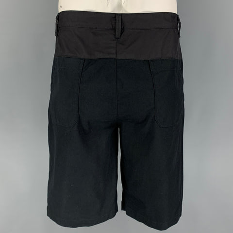 HELMUT LANG Size 33 Black Cotton Pleated Shorts