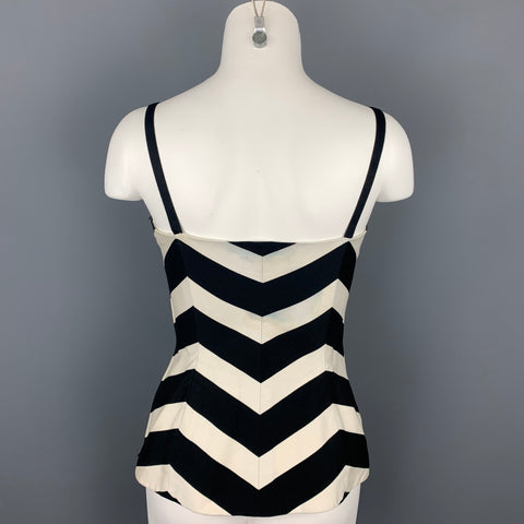 LOUIS FERAUD Taille 8 Bustier ajusté en coton Chevron noir et blanc