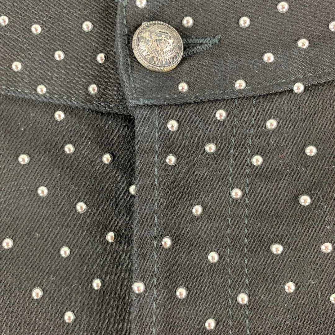 BALMAIN Size 30 Black Studded Cotton  Elastane Button Fly Jeans