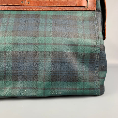 Vintage RALPH LAUREN Green & Black Tan Blackwatch Leather Duffle Bag