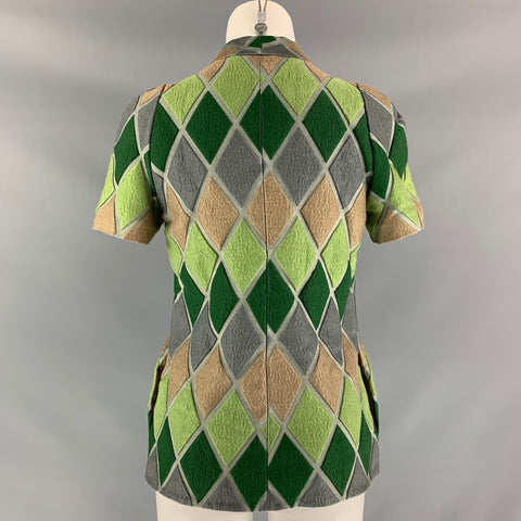 MARNI Size 2 Green & Grey Cotton Blend diamond Blouse