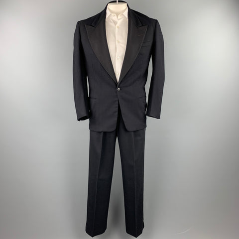 VINTAGE Taille 42 Smoking à revers en laine noire
