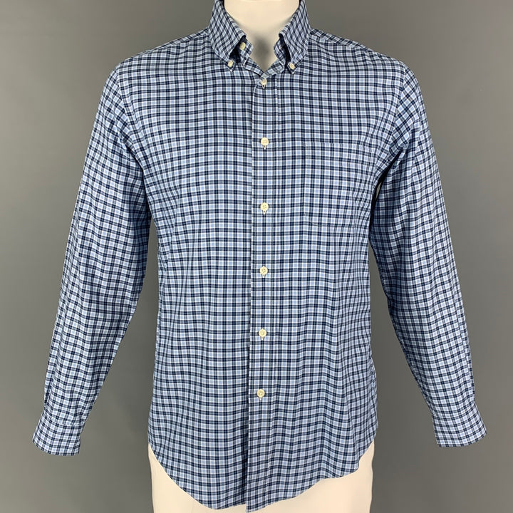 BROOKS BROTHERS Taille M Bleu Vert Plaid Coton Boutonné Chemise à manches longues
