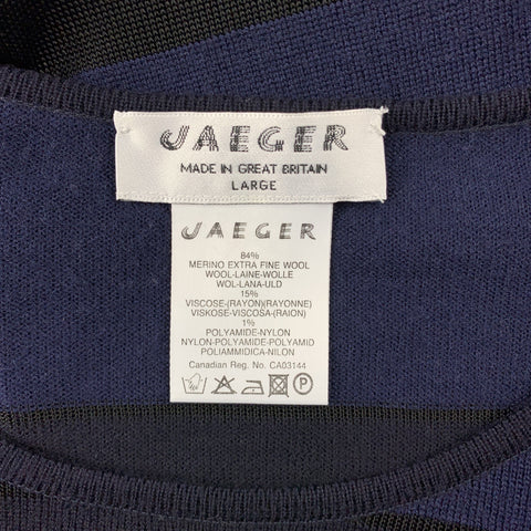 JAEGER Size L Navy & Black Stripe Wool Blend Crew-Neck Pullover