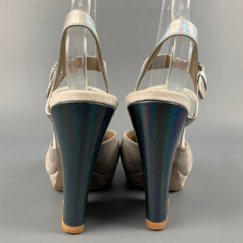 DRIES VAN NOTAN Talla 5.5 Zapatos de tacón con plataforma de ante gris iridiscente