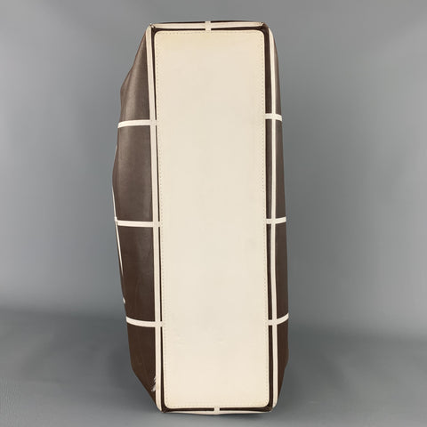 RALPH LAUREN Brown & White Window Pane Print Tote Handbag