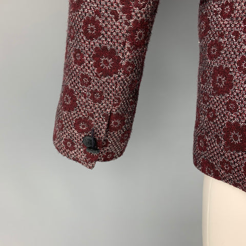 VOON Burgundy & White Floral Wool Blend Single Breasted Sport Coat