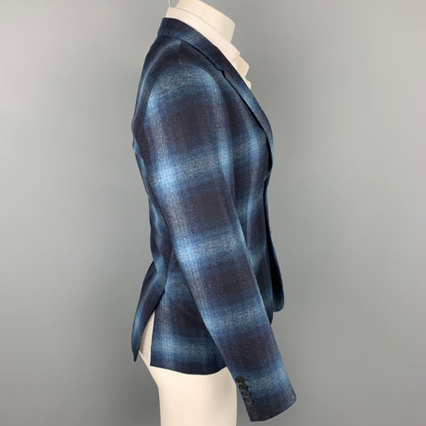 PAUL SMITH The Kensington Taille 36 Manteau de sport à revers cranté en laine à carreaux bleu marine et bleu