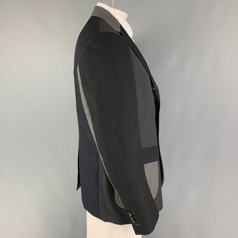 WOOSTER + LARDINI Size 44 Gray Black Color Block Wool Sport Coat