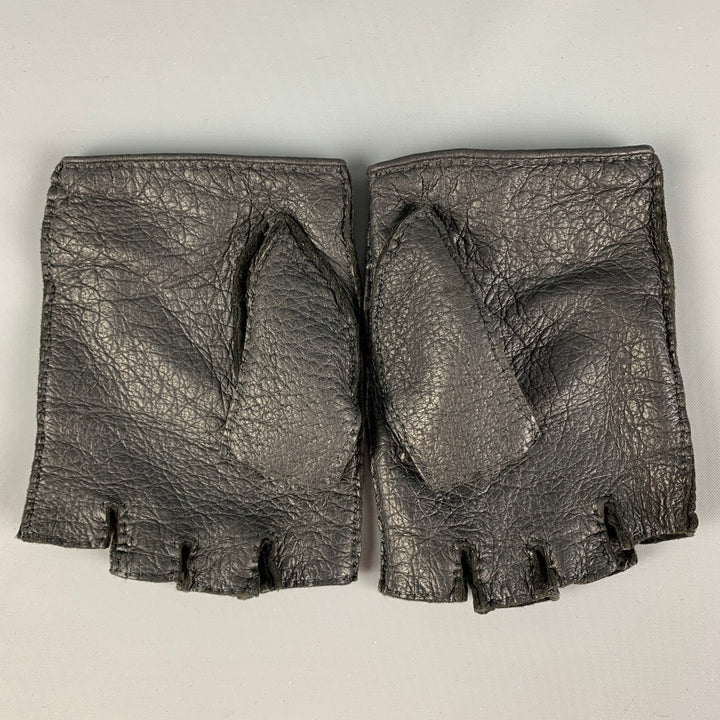 HERMES Size 9 Black Perforated Fingerless Driving Gloves